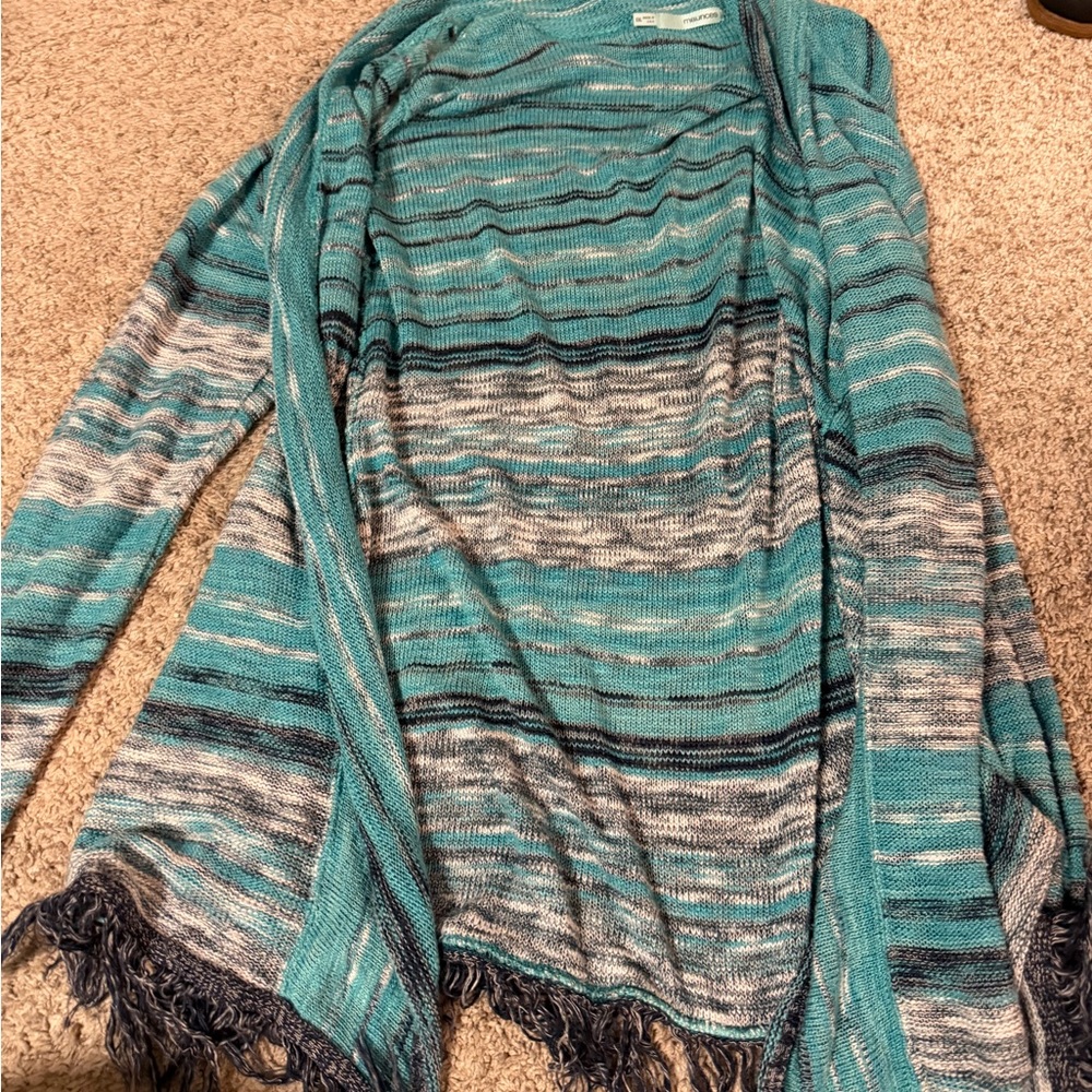 Maurices Teal and Gray Striped Cardigan